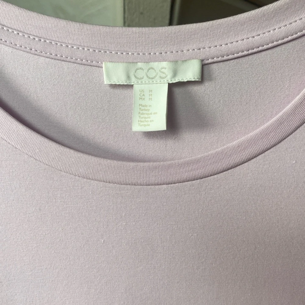 COS Contrast Hem Tent T-shirt Dress Pink Navy A-line Pockets Size Medium - Picture 2 of 11